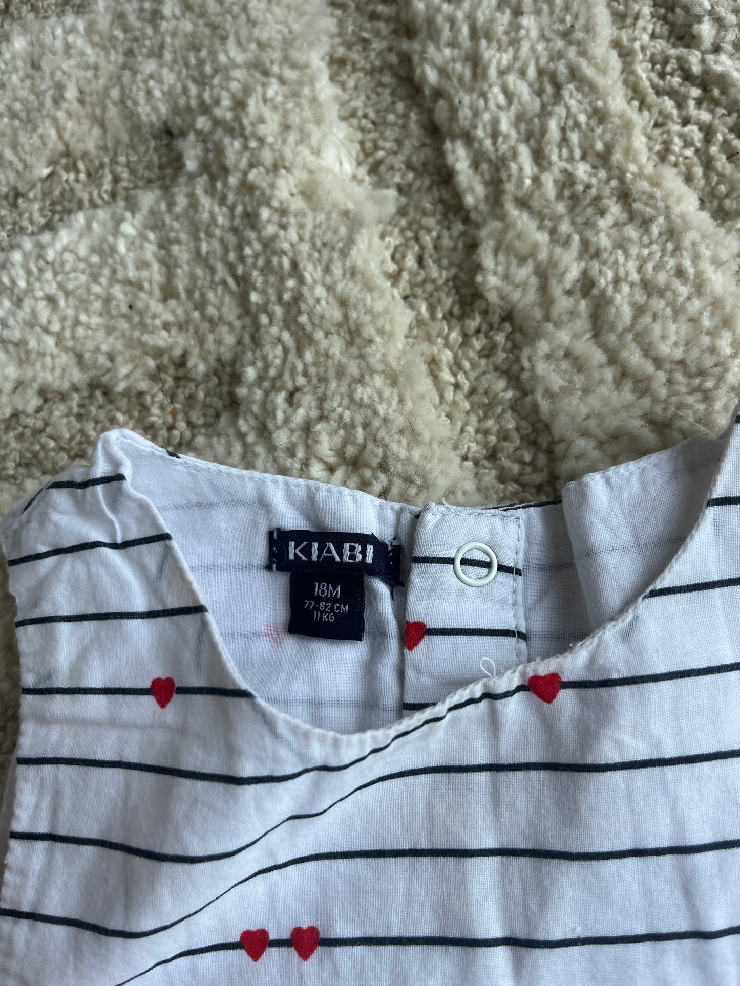 Robe été blanche rayée motifs cœurs rouges - 18 mois