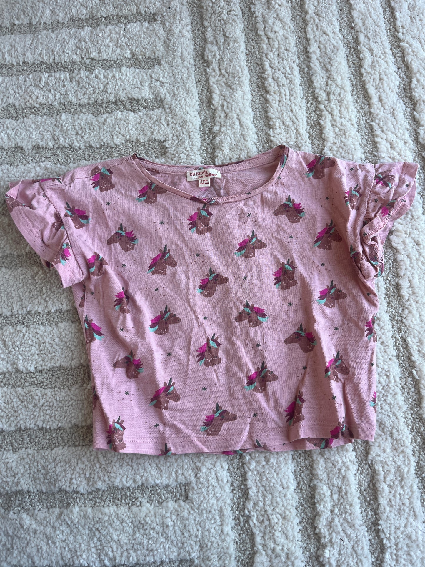 T-shirt à manches courtes rose motifs licornes DPAM - 4 ans