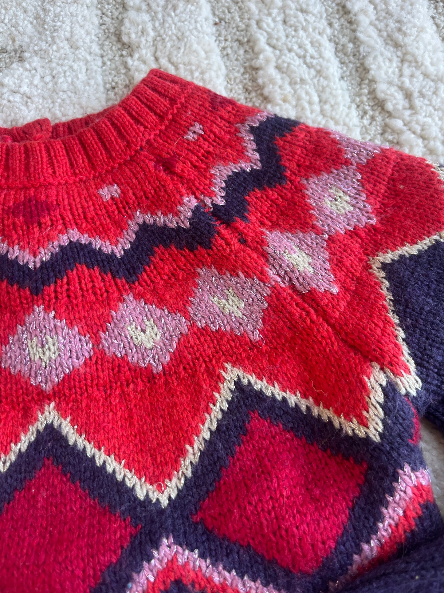 Pull à manches longues en maille rouge et violet DPAM - 5 ans