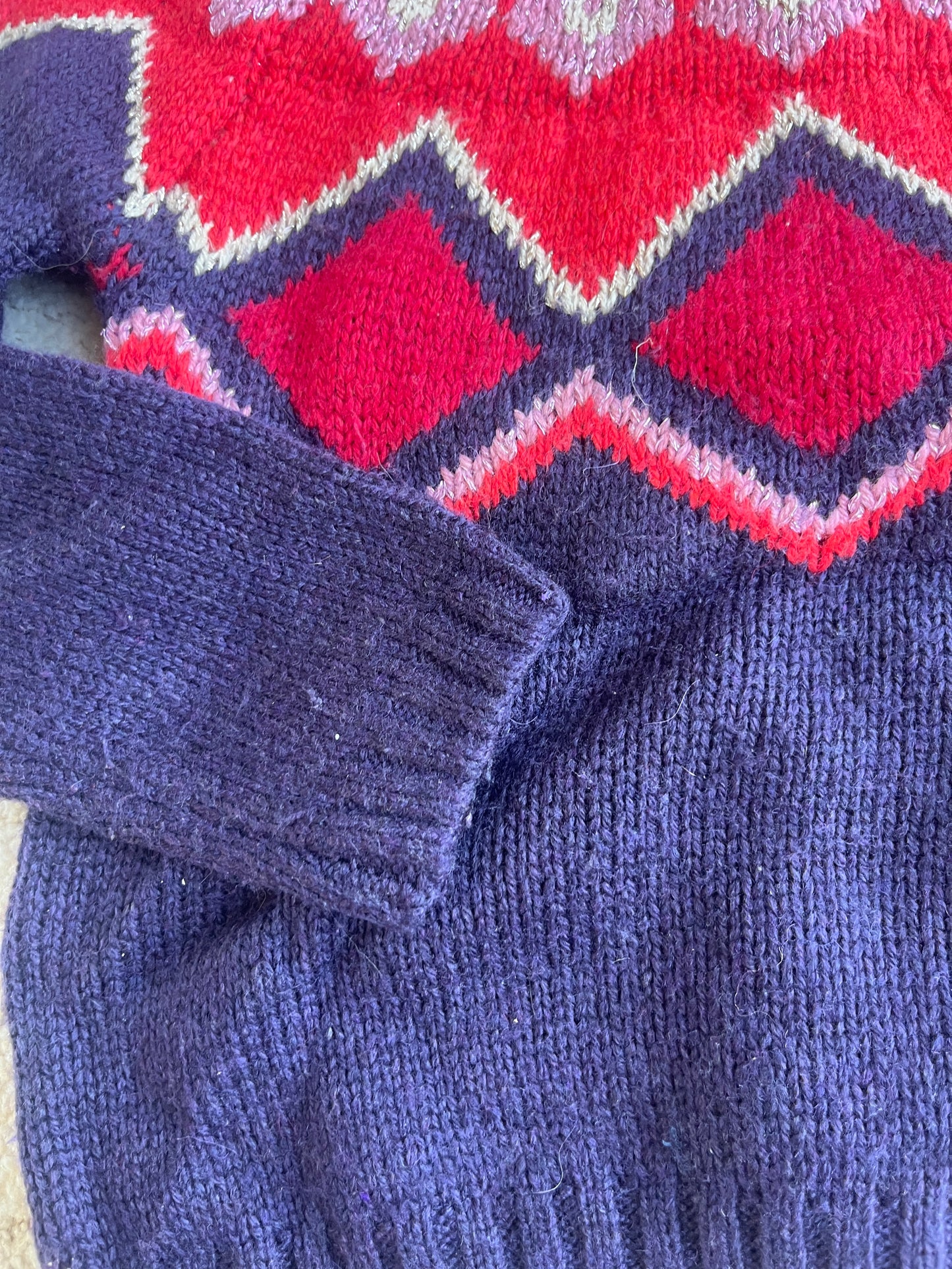 Pull à manches longues en maille rouge et violet DPAM - 5 ans