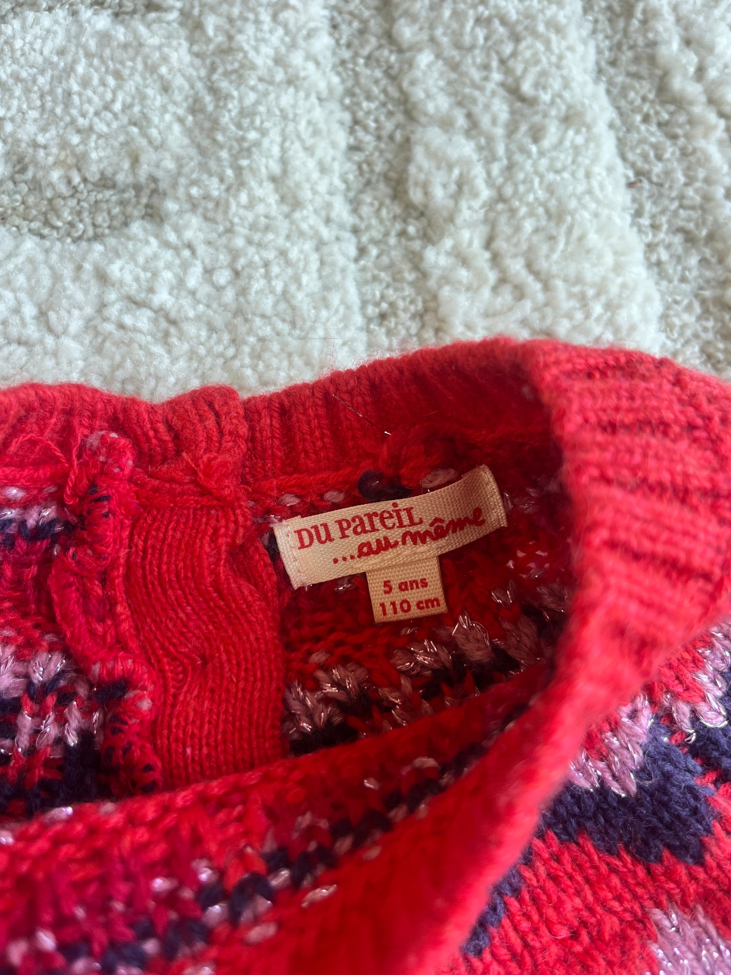Pull à manches longues en maille rouge et violet DPAM - 5 ans