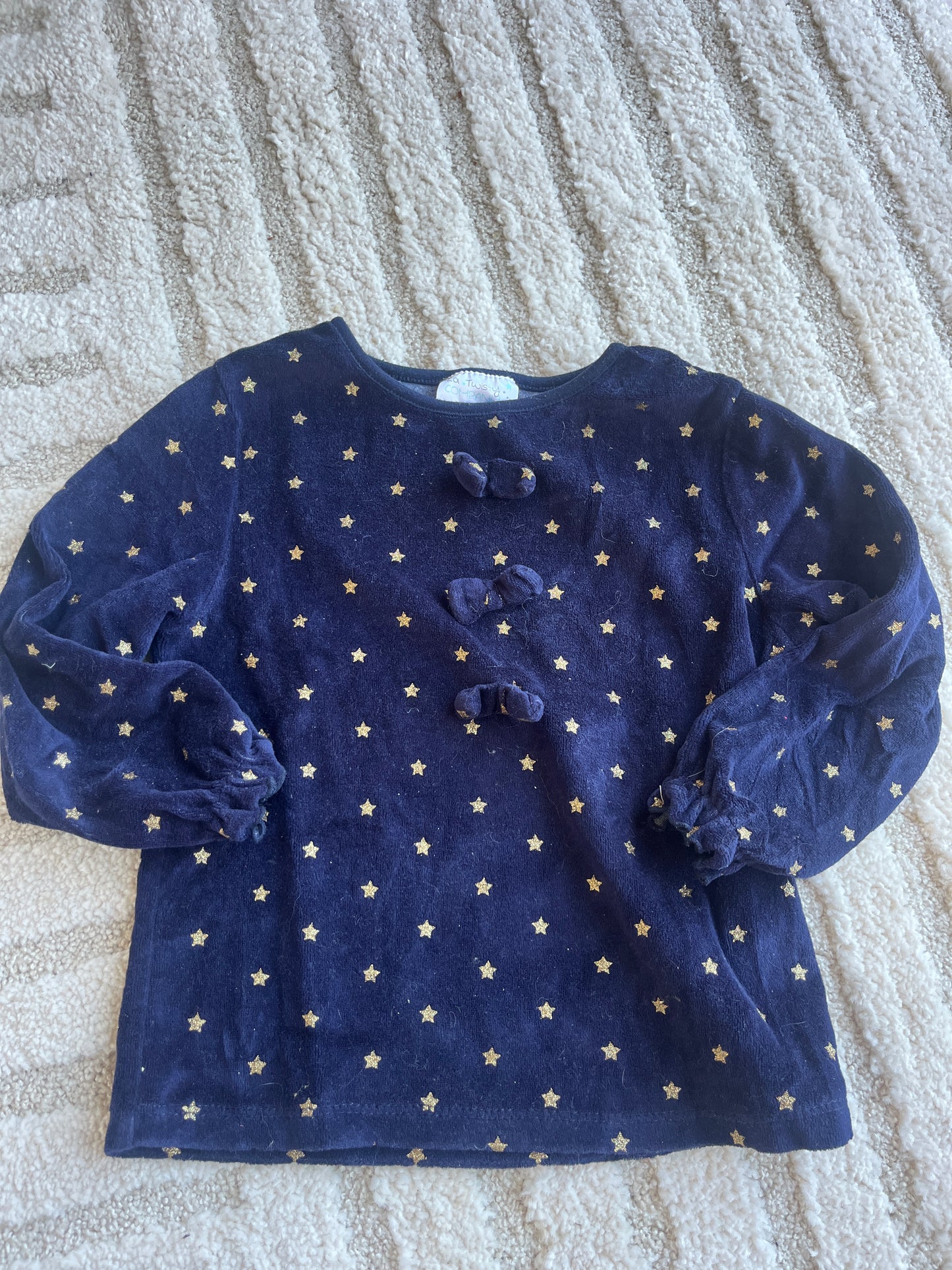 T-shirt en velours à manches longues bleu étoiles dorées - 6 ans