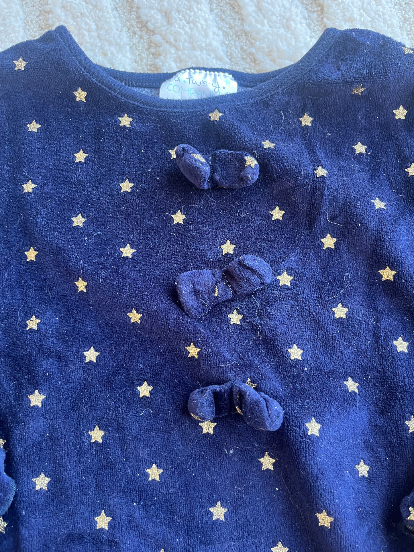 T-shirt en velours à manches longues bleu étoiles dorées - 6 ans