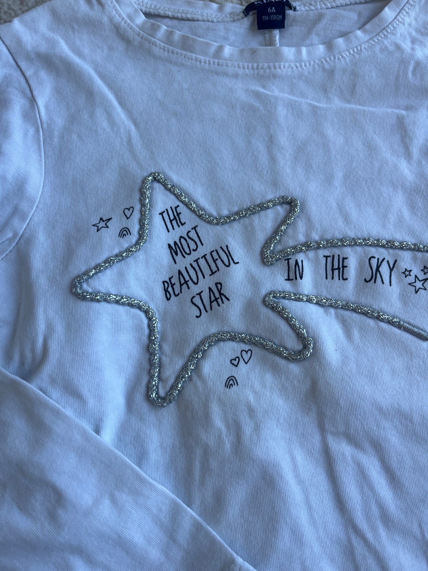 T-shirt à manches longues blanc étoile argentée « the most beautiful star » - 6 ans
