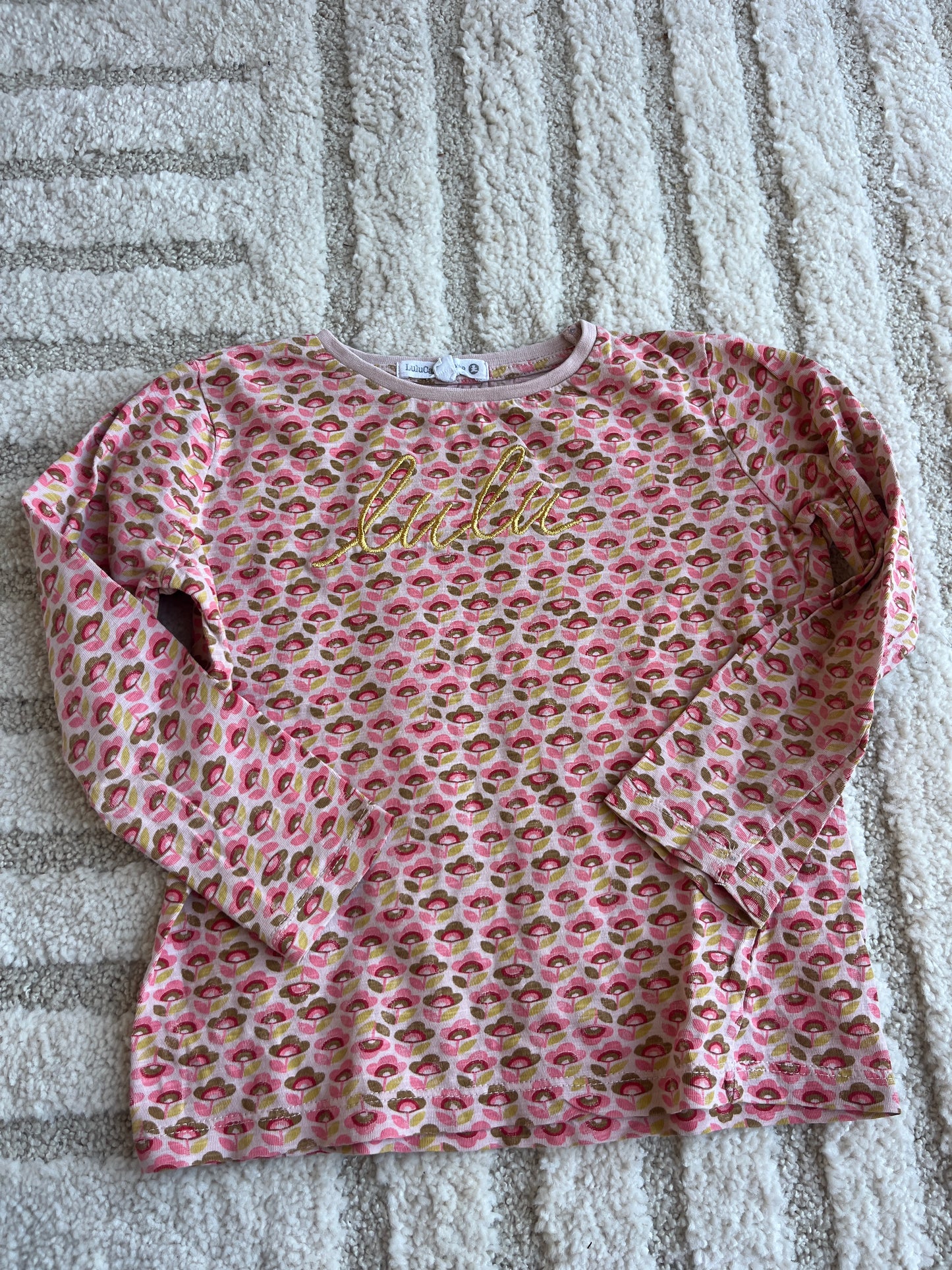 T-shirt à manches longues motifs fleurs rose et doré Lulu Castagnette - 6 ans