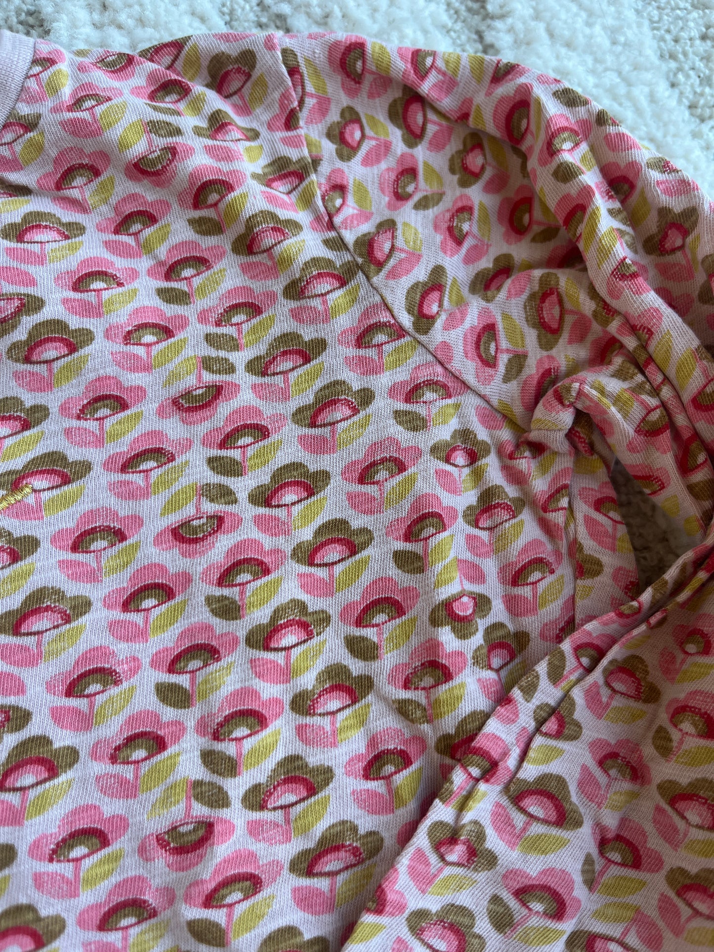 T-shirt à manches longues motifs fleurs rose et doré Lulu Castagnette - 6 ans