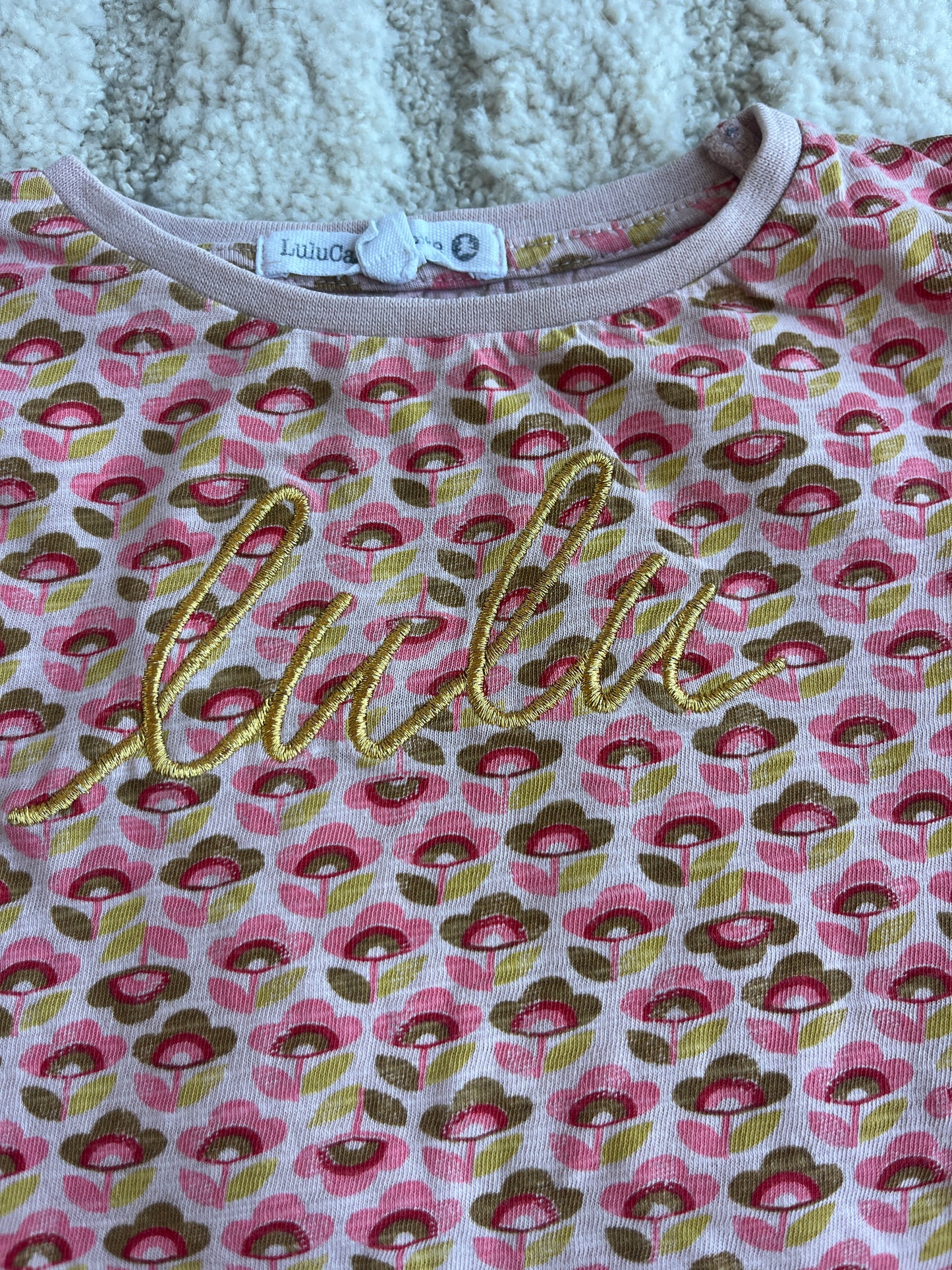 T-shirt à manches longues motifs fleurs rose et doré Lulu Castagnette - 6 ans