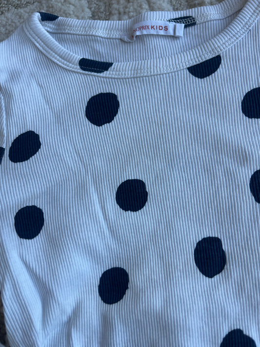T-shirt à manches longues blanc côtelé à pois bleu - 6 ans