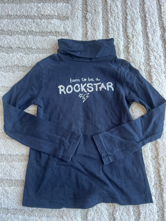 T-shirt à manches longues bleu col roulé « born to be a rockstar » - 6 ans