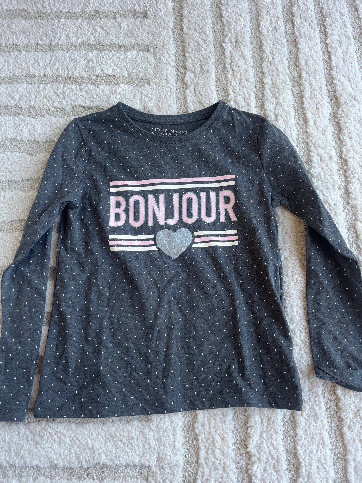T-shirt à manches longues gris à pois « bonjour » - 6/7 ans (122 cm)