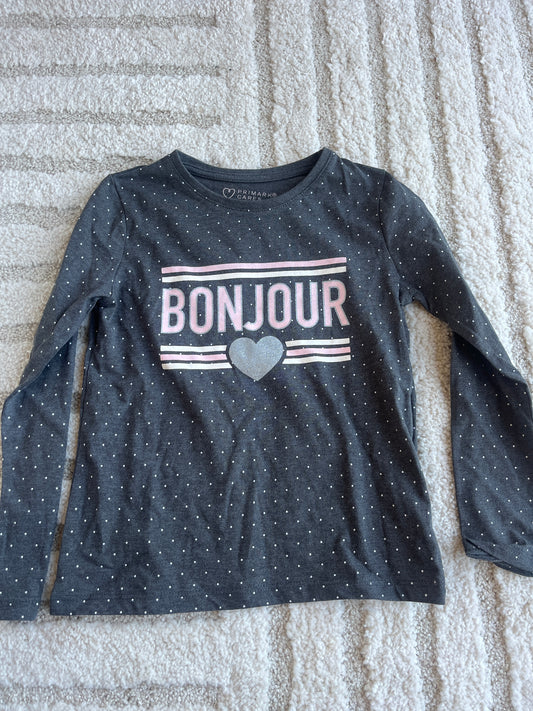 T-shirt à manches longues gris à pois « bonjour » - 6/7 ans (122 cm)
