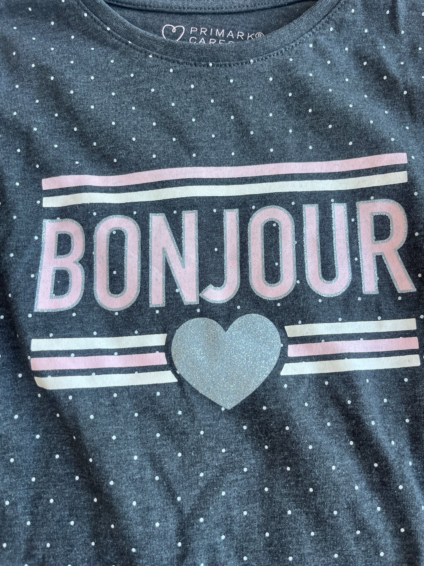 T-shirt à manches longues gris à pois « bonjour » - 6/7 ans (122 cm)