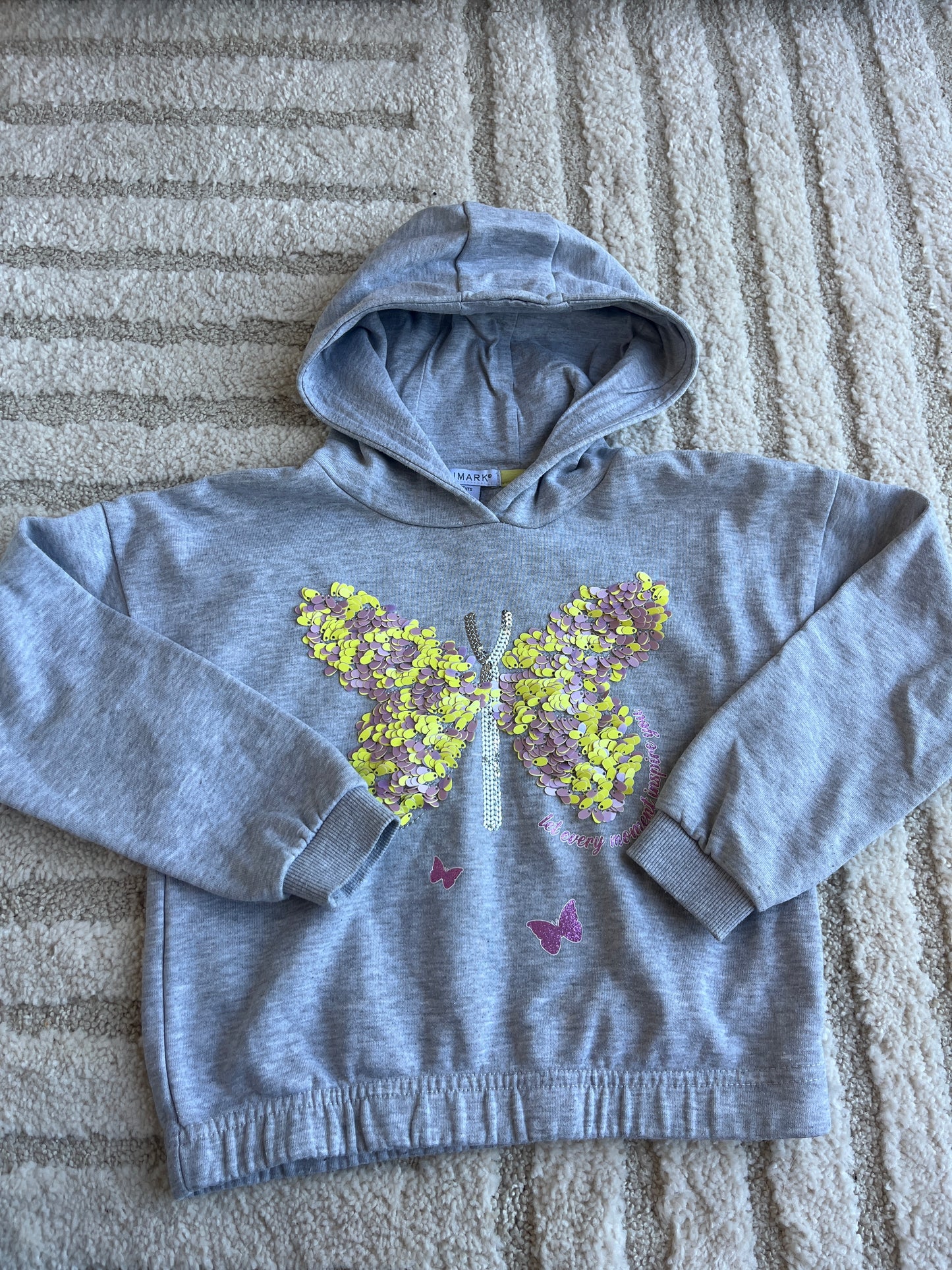 Sweat à manches longues gris papillon à paillettes - 6/7 ans (122 cm)