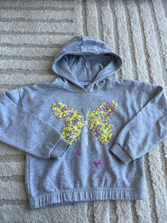 Sweat à manches longues gris papillon à paillettes - 6/7 ans (122 cm)