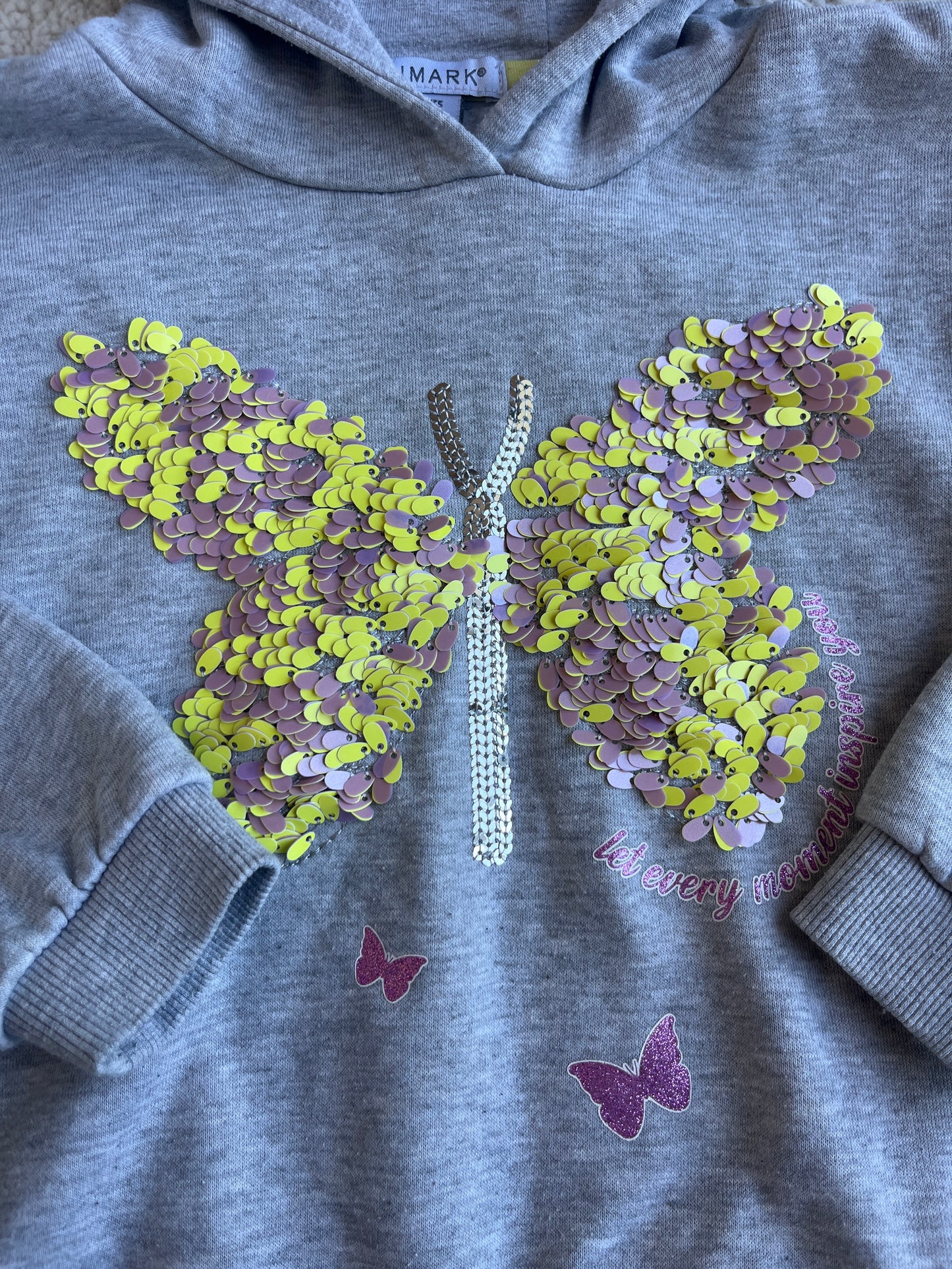 Sweat à manches longues gris papillon à paillettes - 6/7 ans (122 cm)