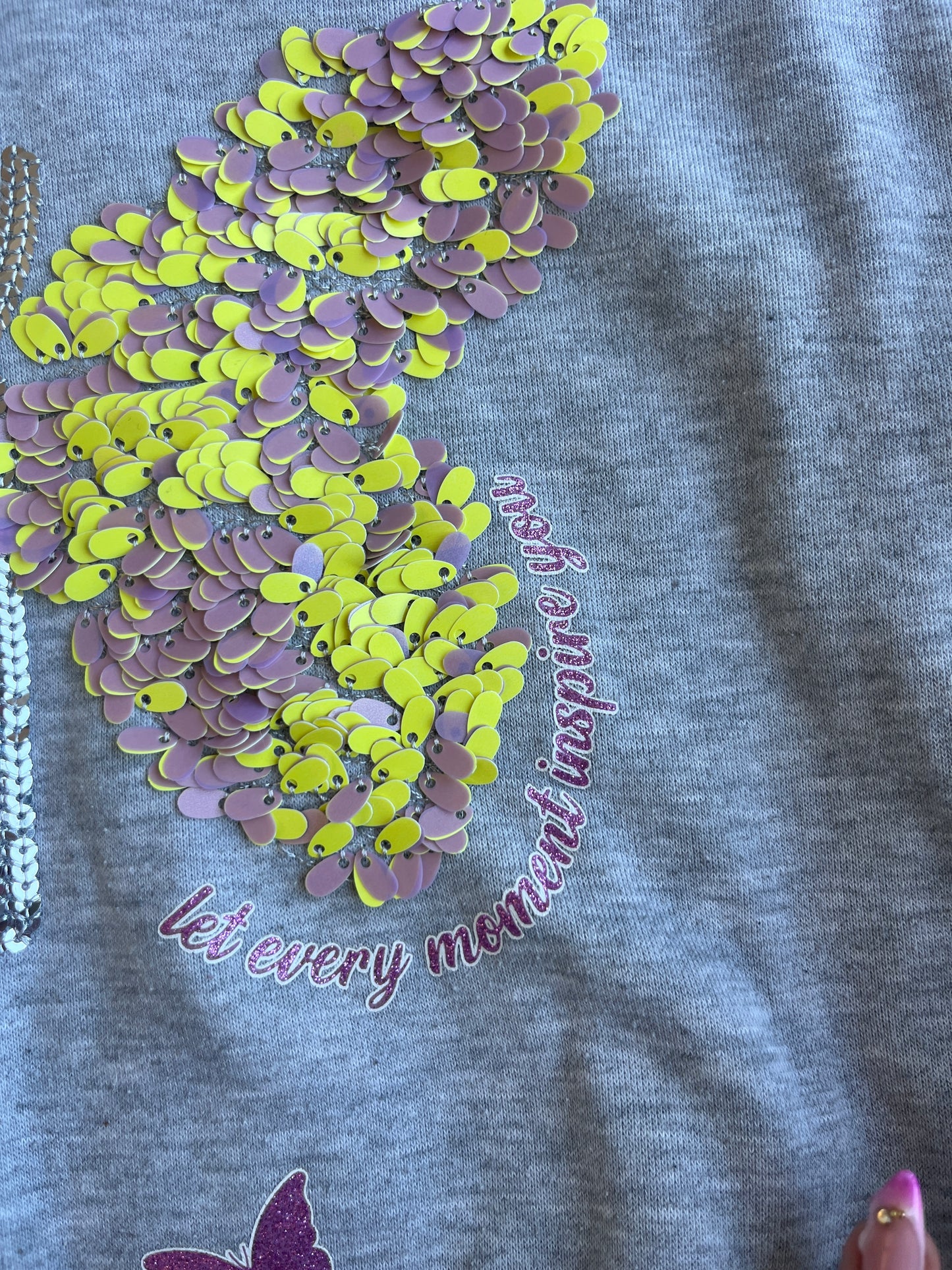 Sweat à manches longues gris papillon à paillettes - 6/7 ans (122 cm)