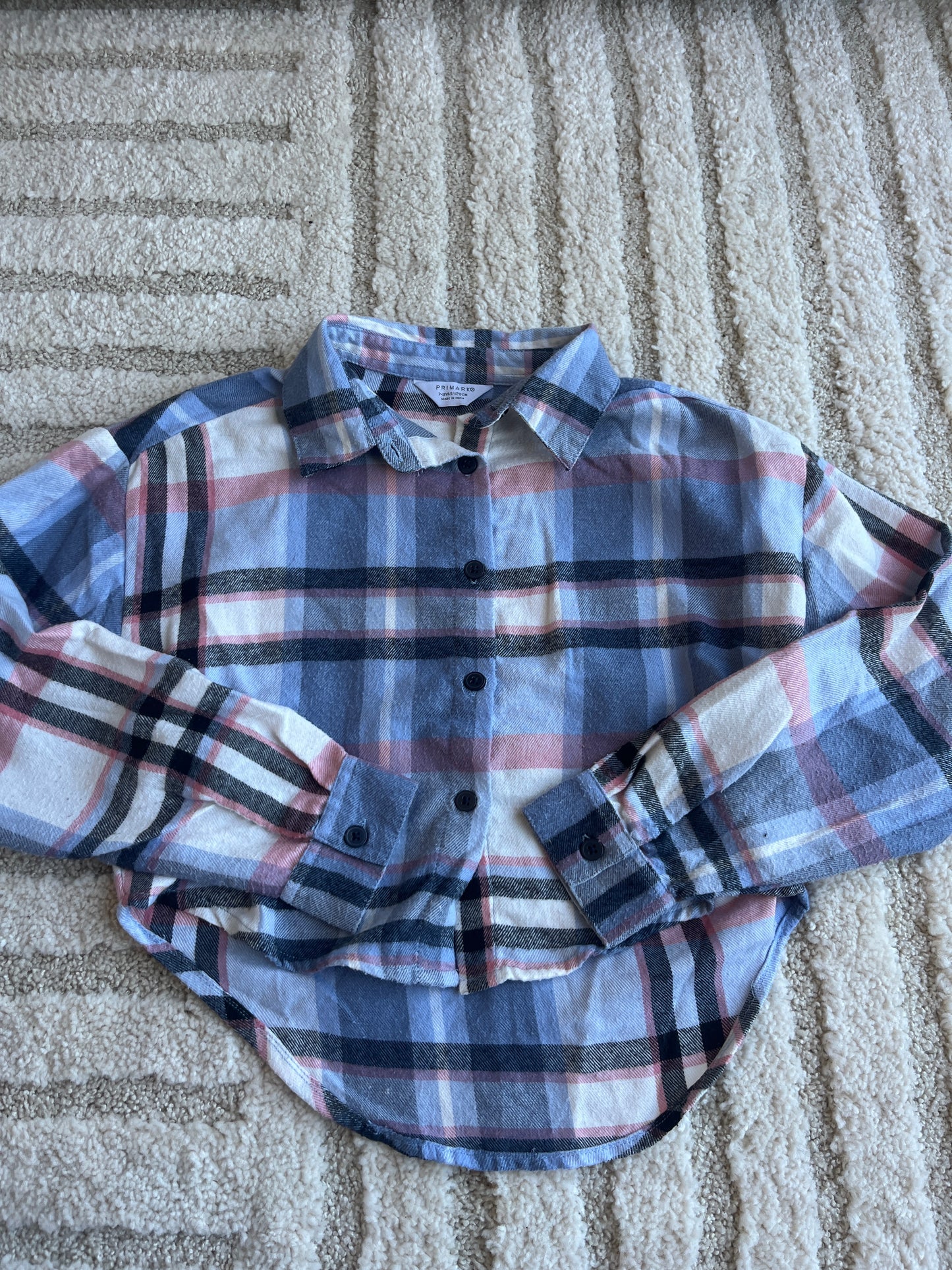 Chemise à manches longues à carreaux bleu et rose - 7/8 ans (128 cm)