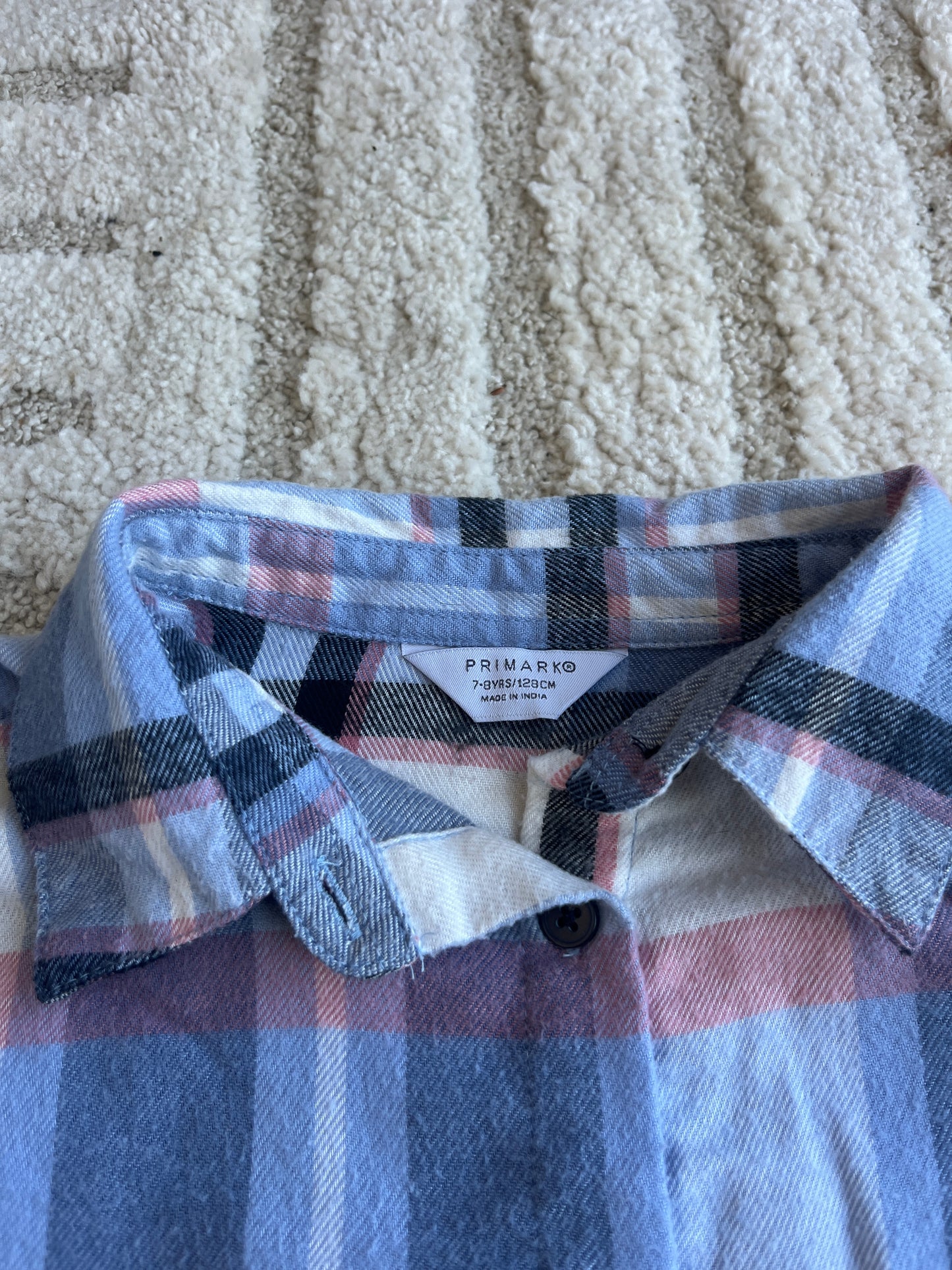 Chemise à manches longues à carreaux bleu et rose - 7/8 ans (128 cm)