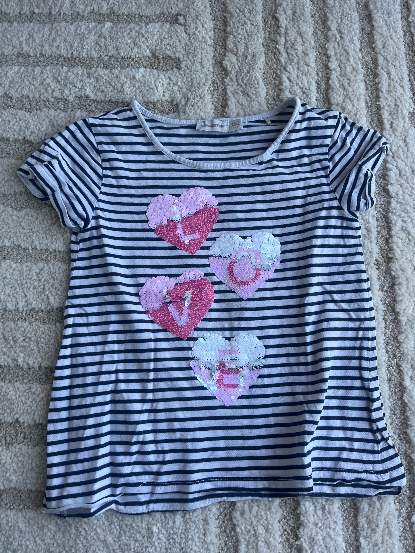 T-shirt à manches courtes rayé « love » à paillettes - 8 ans