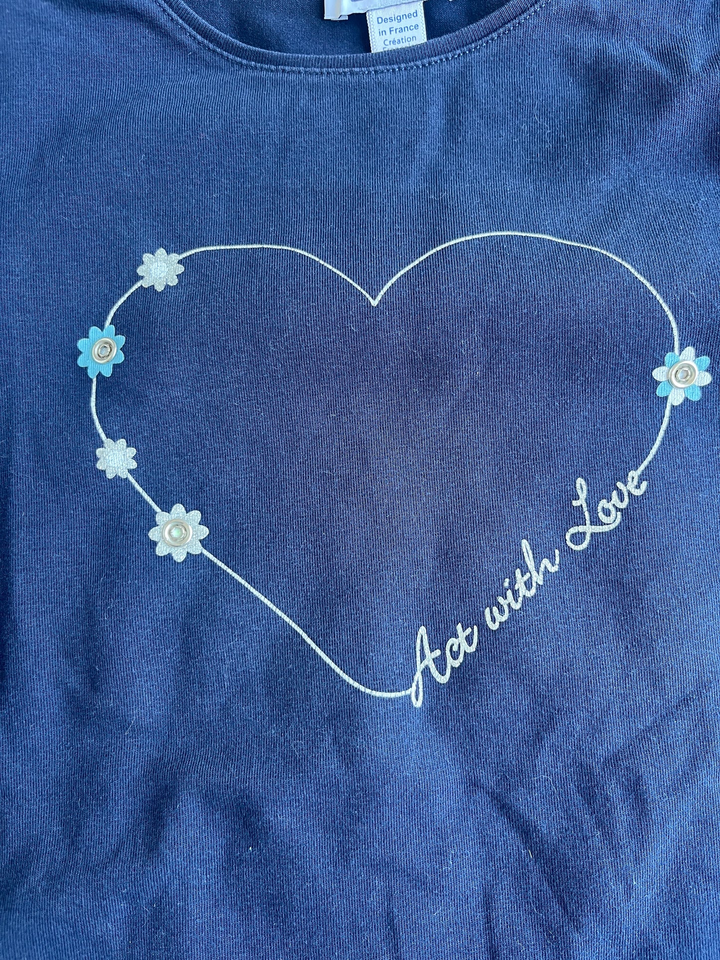T-shirt à manches courtes bleu motif cœur fleuri - 8 ans
