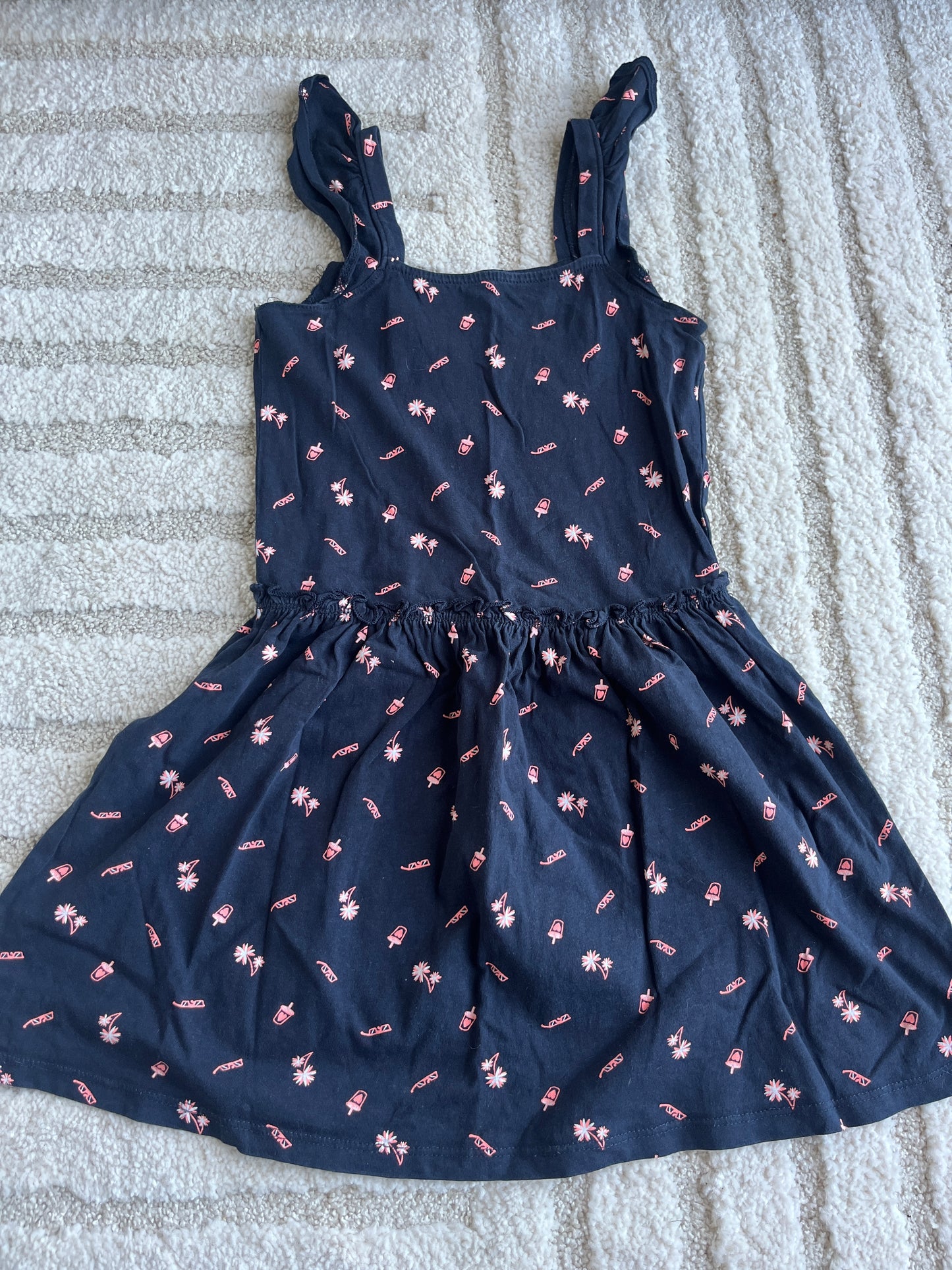 Robe sans manches bleu marine motifs palmiers rose - 8 ans