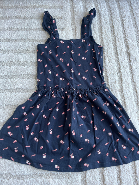 Robe sans manches bleu marine motifs palmiers rose - 8 ans