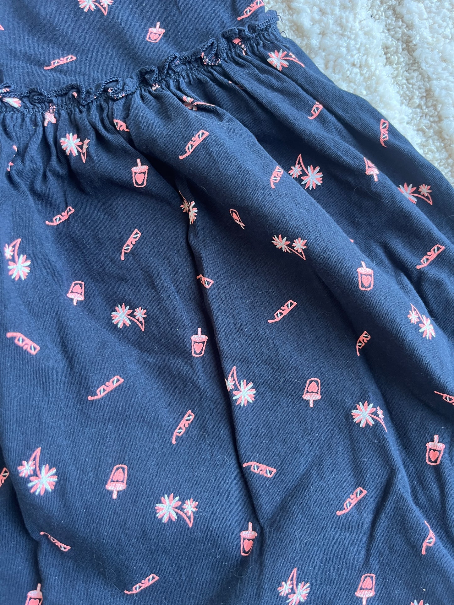 Robe sans manches bleu marine motifs palmiers rose - 8 ans