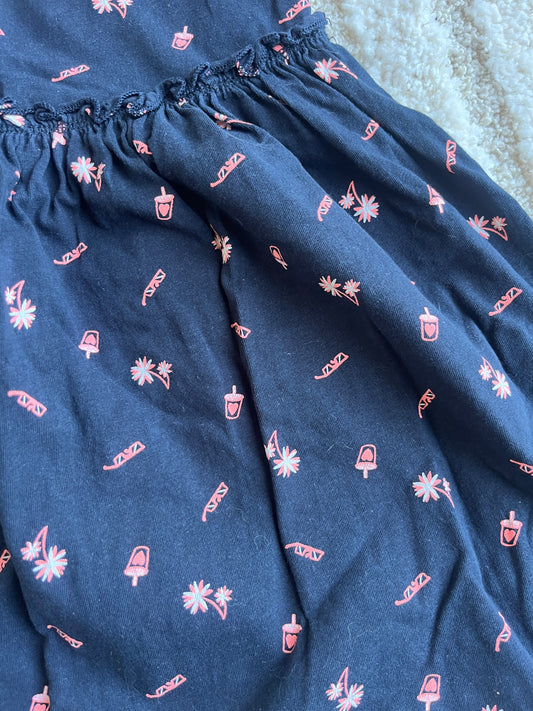 Robe sans manches bleu marine motifs palmiers rose - 8 ans