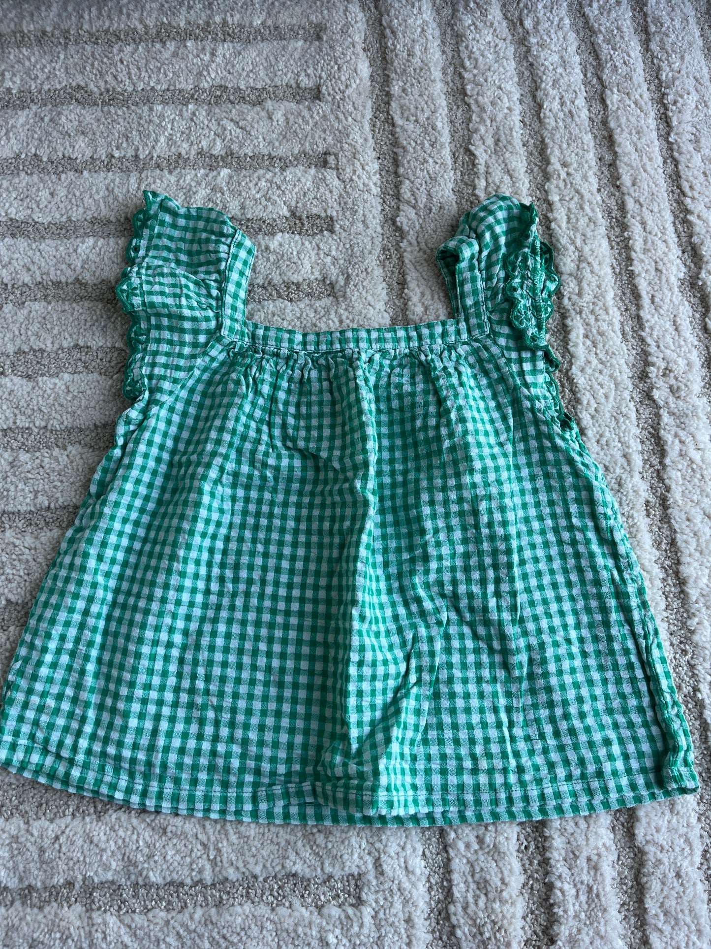 T-shirt sans manches vichy vert et blanc - 8 ans