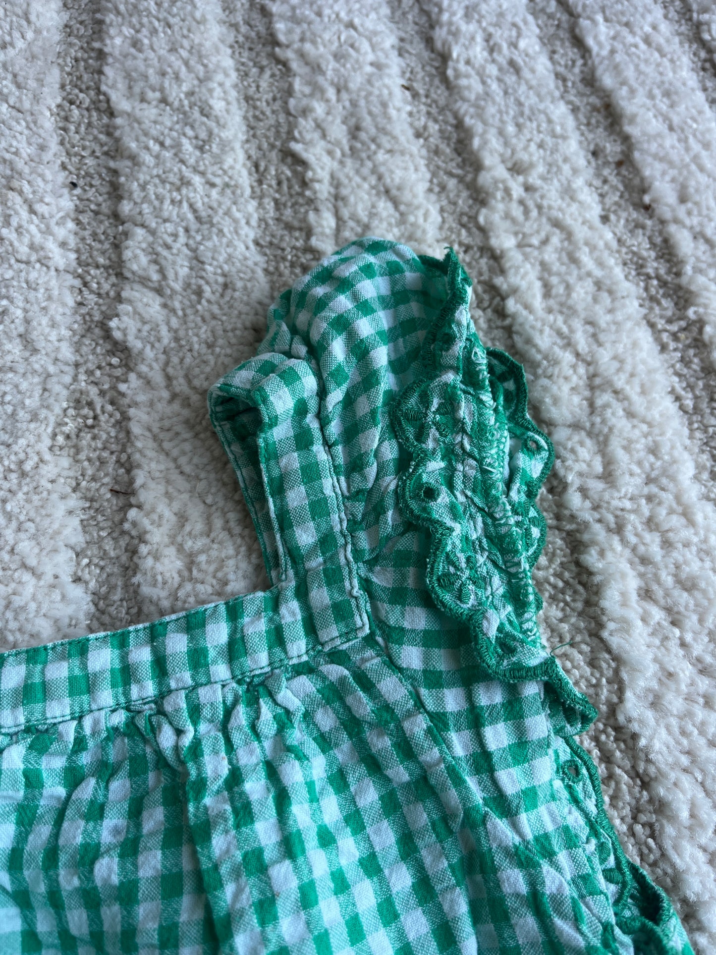 T-shirt sans manches vichy vert et blanc - 8 ans