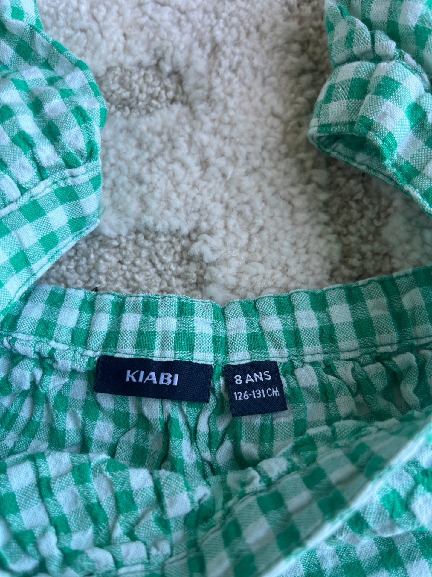 T-shirt sans manches vichy vert et blanc - 8 ans