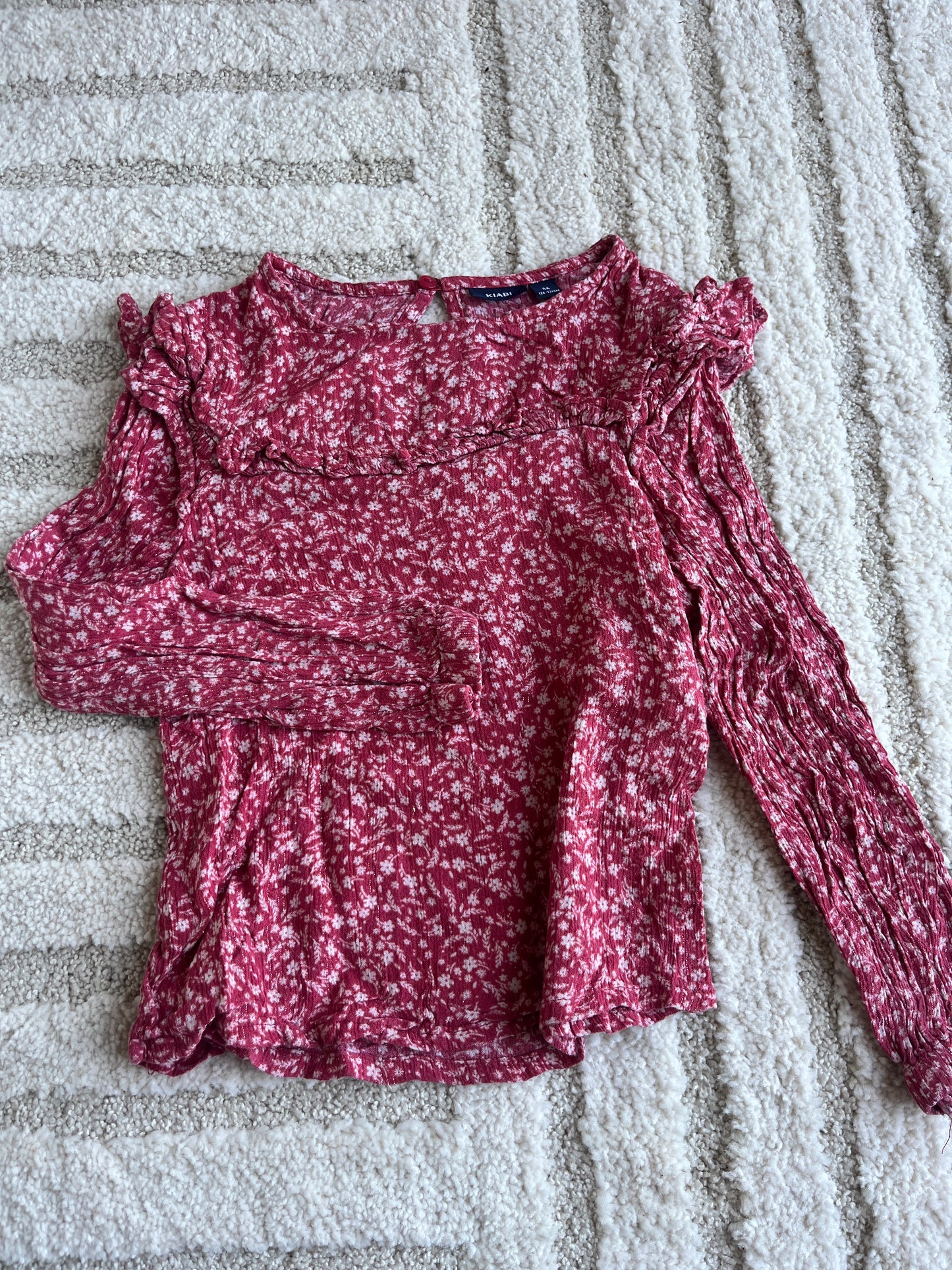 Blouse à manches longues volantée rose et doré - 8 ans