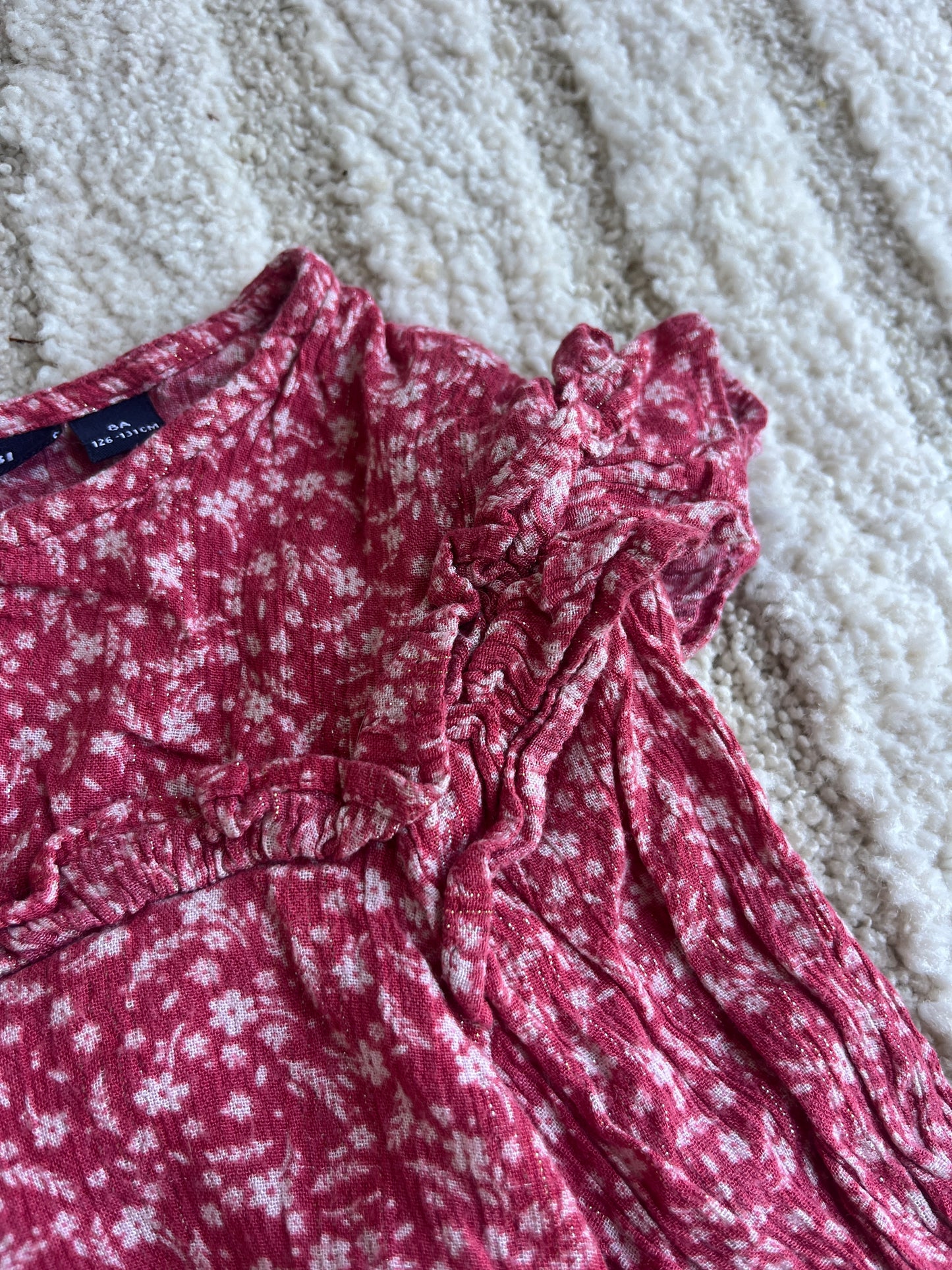 Blouse à manches longues volantée rose et doré - 8 ans