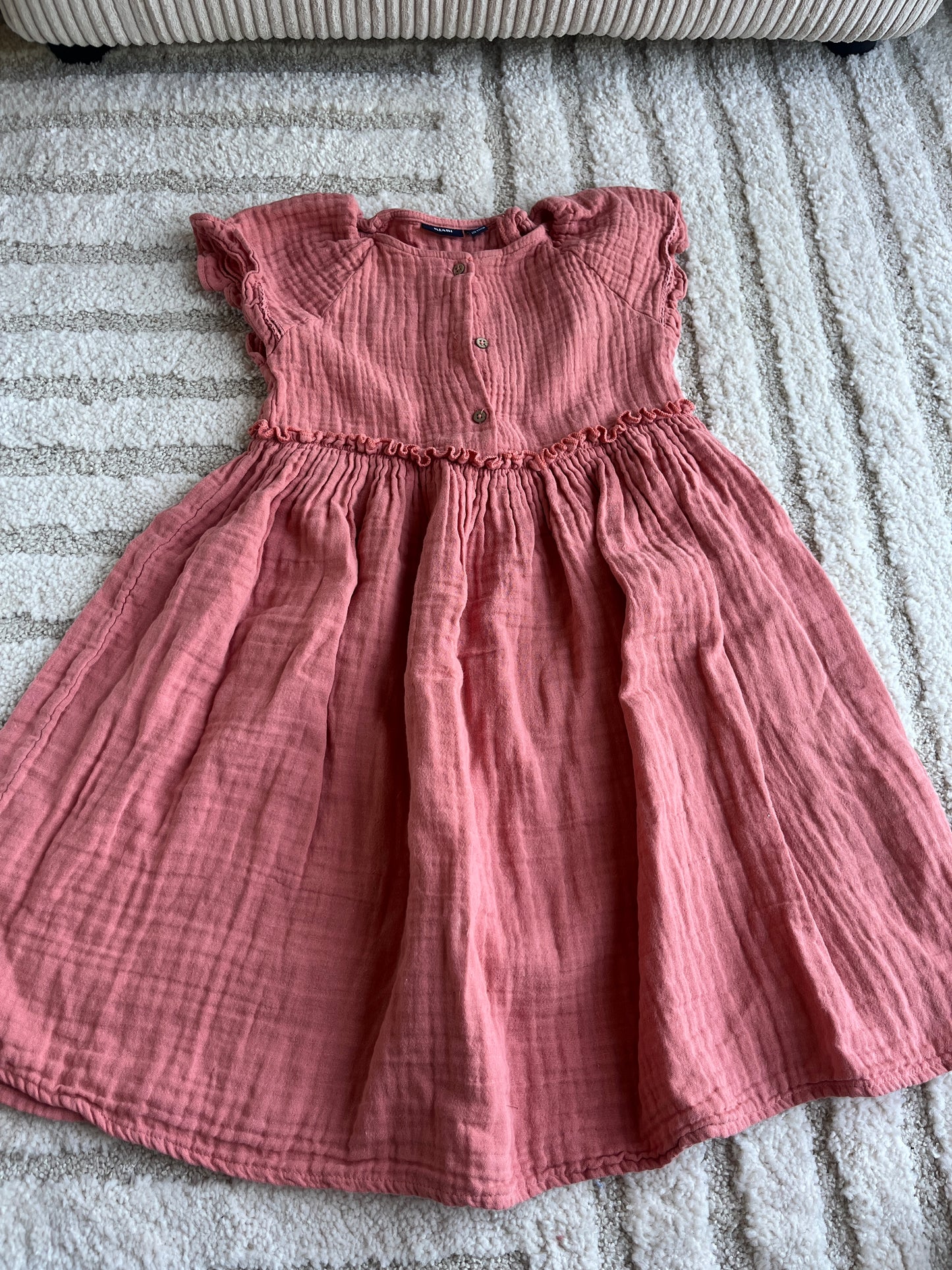 Robe à manches courtes rose en gaze de coton - 8 ans