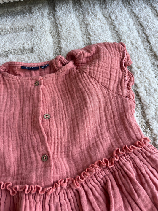 Robe à manches courtes rose en gaze de coton - 8 ans