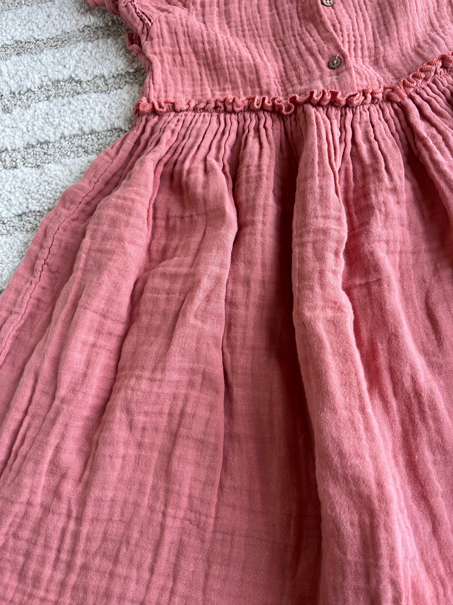 Robe à manches courtes rose en gaze de coton - 8 ans
