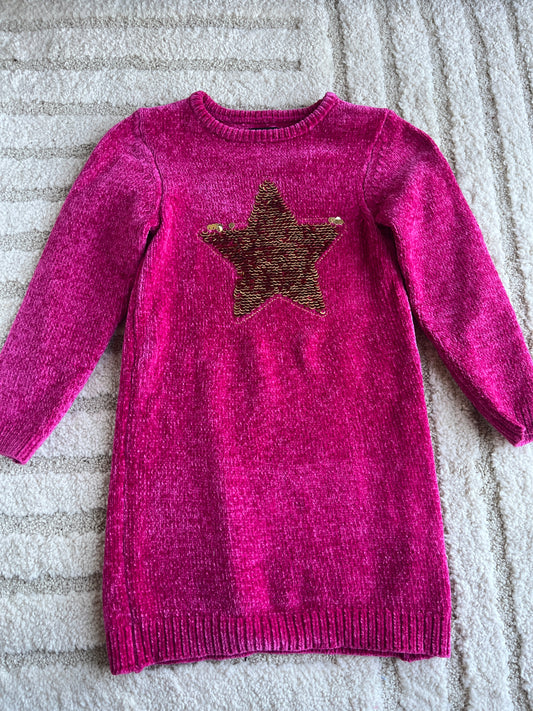 Robe pull fuchsia avec étoile dorée - 8 ans