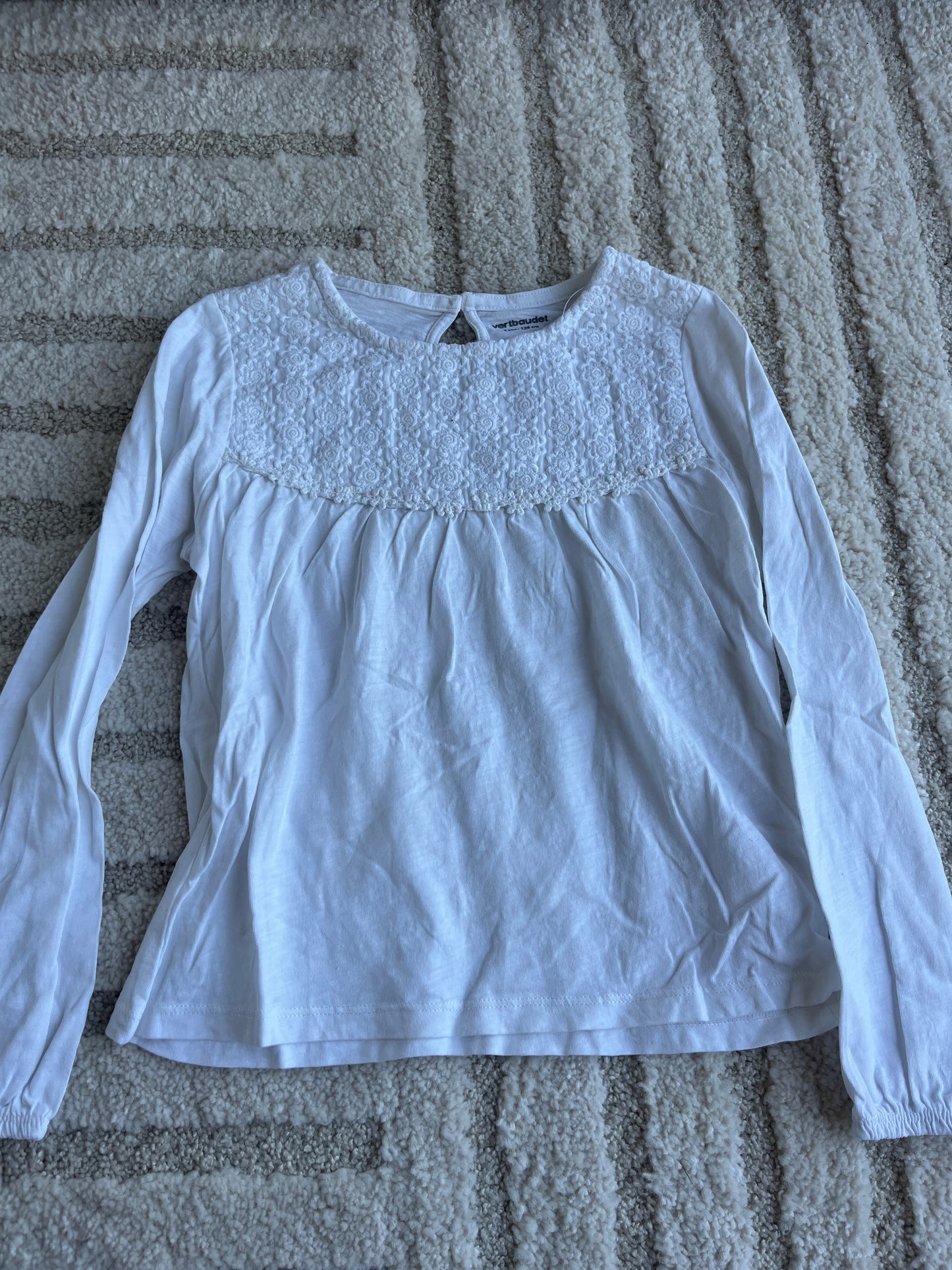 T-shirt à manches longues blanc avec broderies Vertbaudet - 8 ans