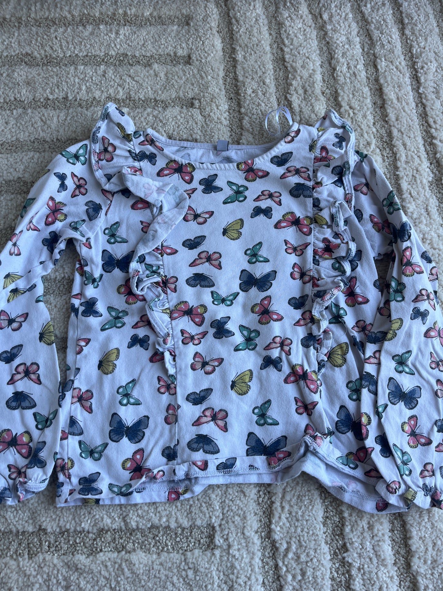 T-shirt à manches longues blanc motifs papillons - 8 ans