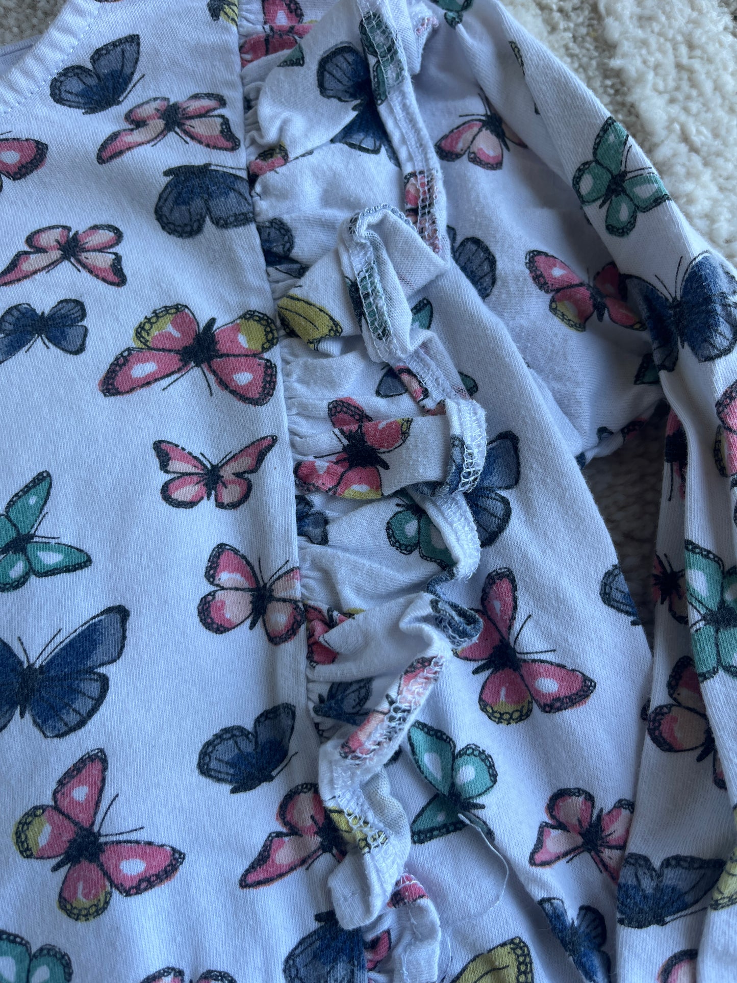 T-shirt à manches longues blanc motifs papillons - 8 ans