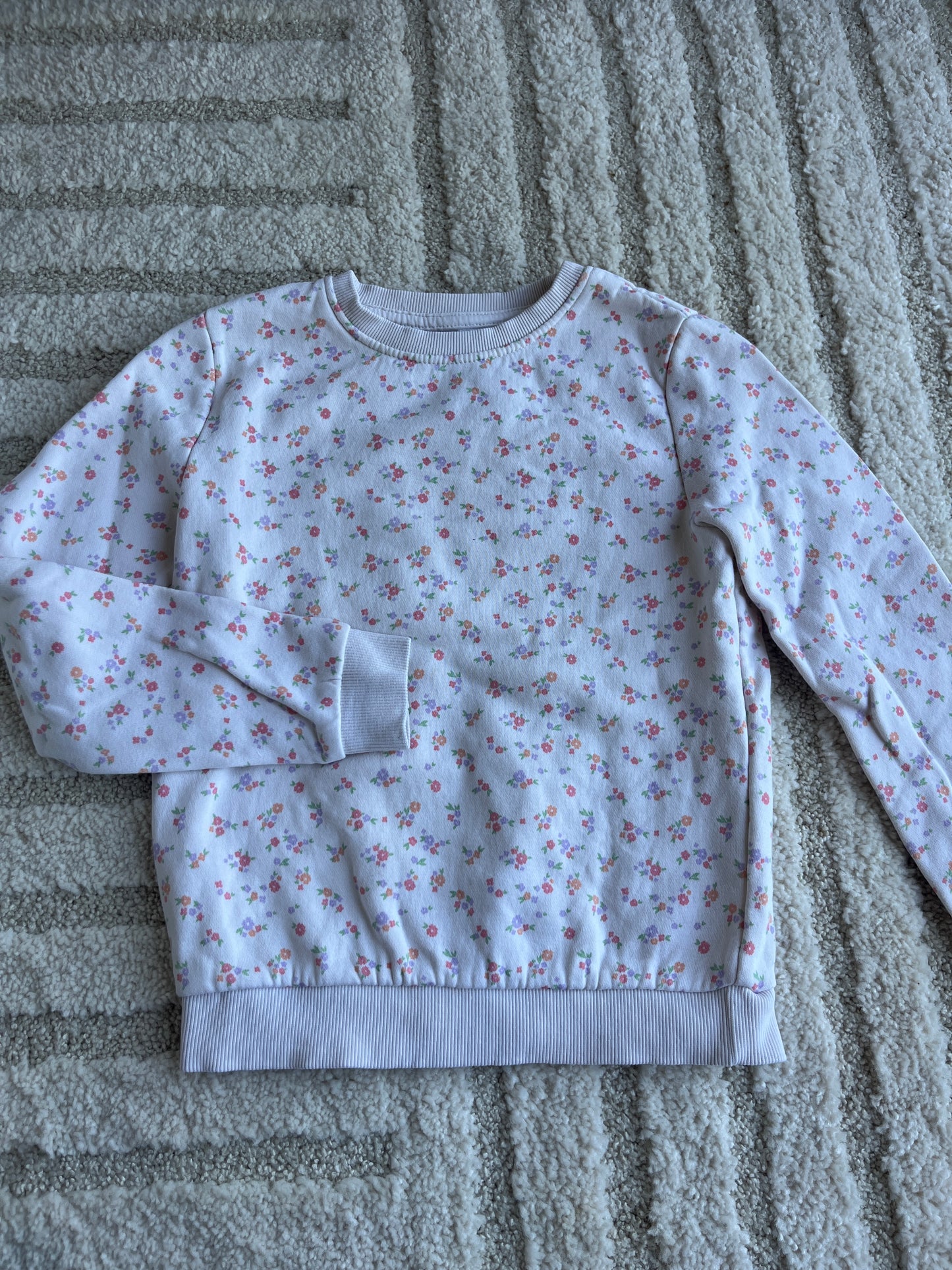 Sweat à manches longues crème motifs fleurs molletonné - 8 ans