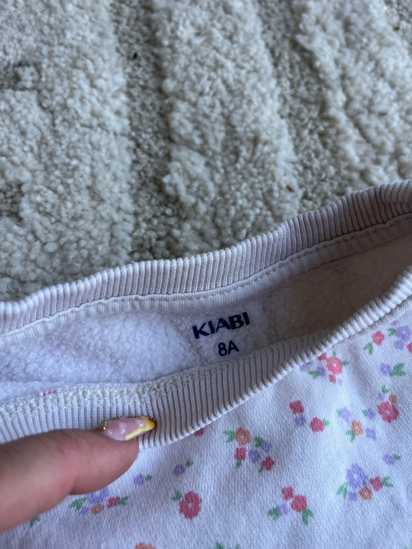 Sweat à manches longues crème motifs fleurs molletonné - 8 ans