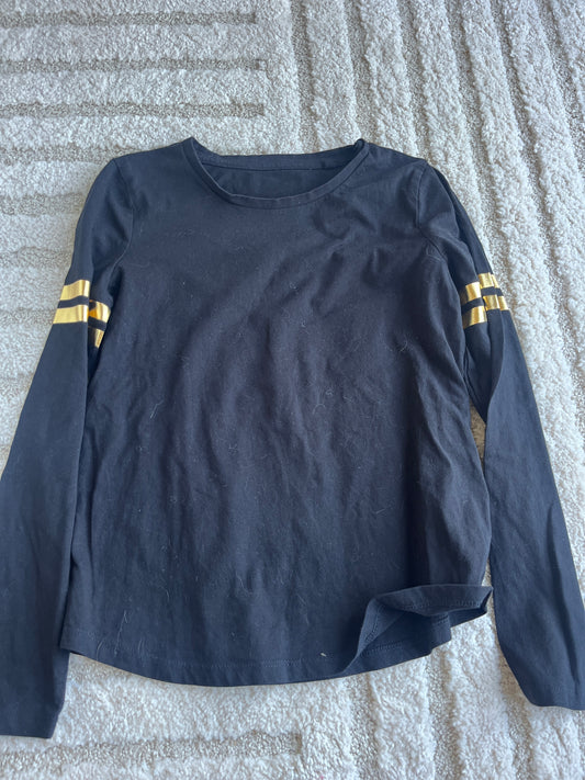 T-shirt à manches longues noir avec bandes dorées - 146/152 cm