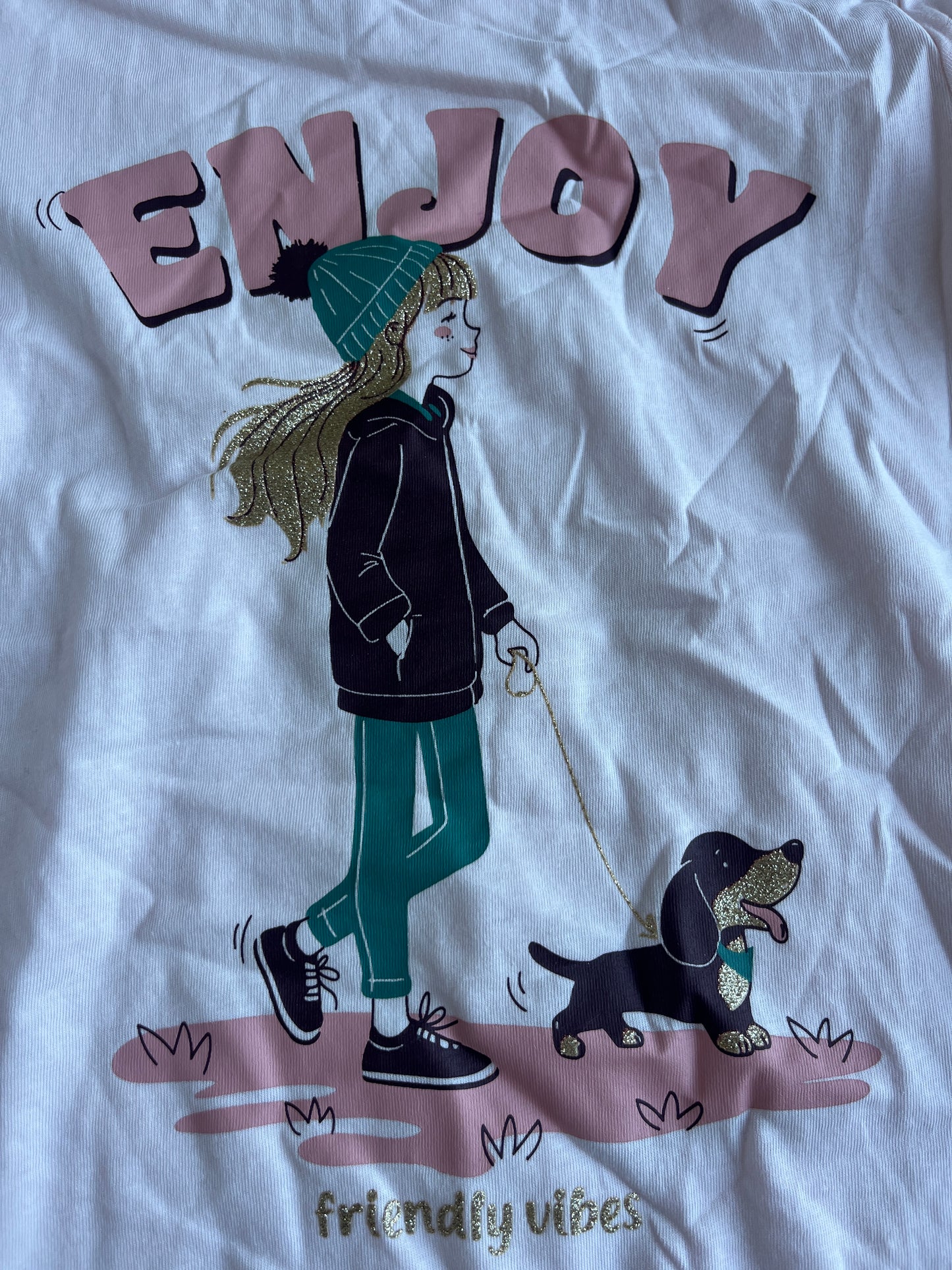 T-shirt à manches courtes rose « enjoy » avec tecquel - 10 ans