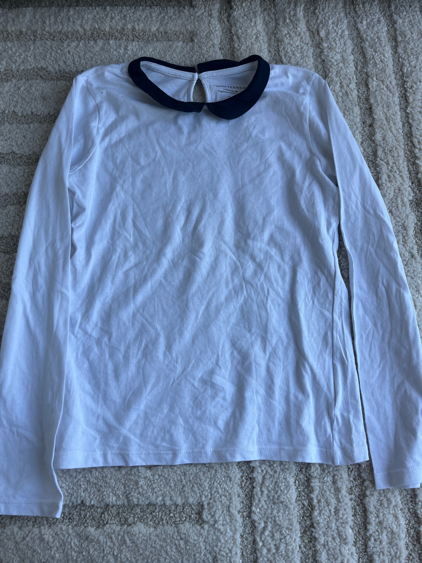 T-shirt à manches longues blanc avec col Claudine - 12 ans