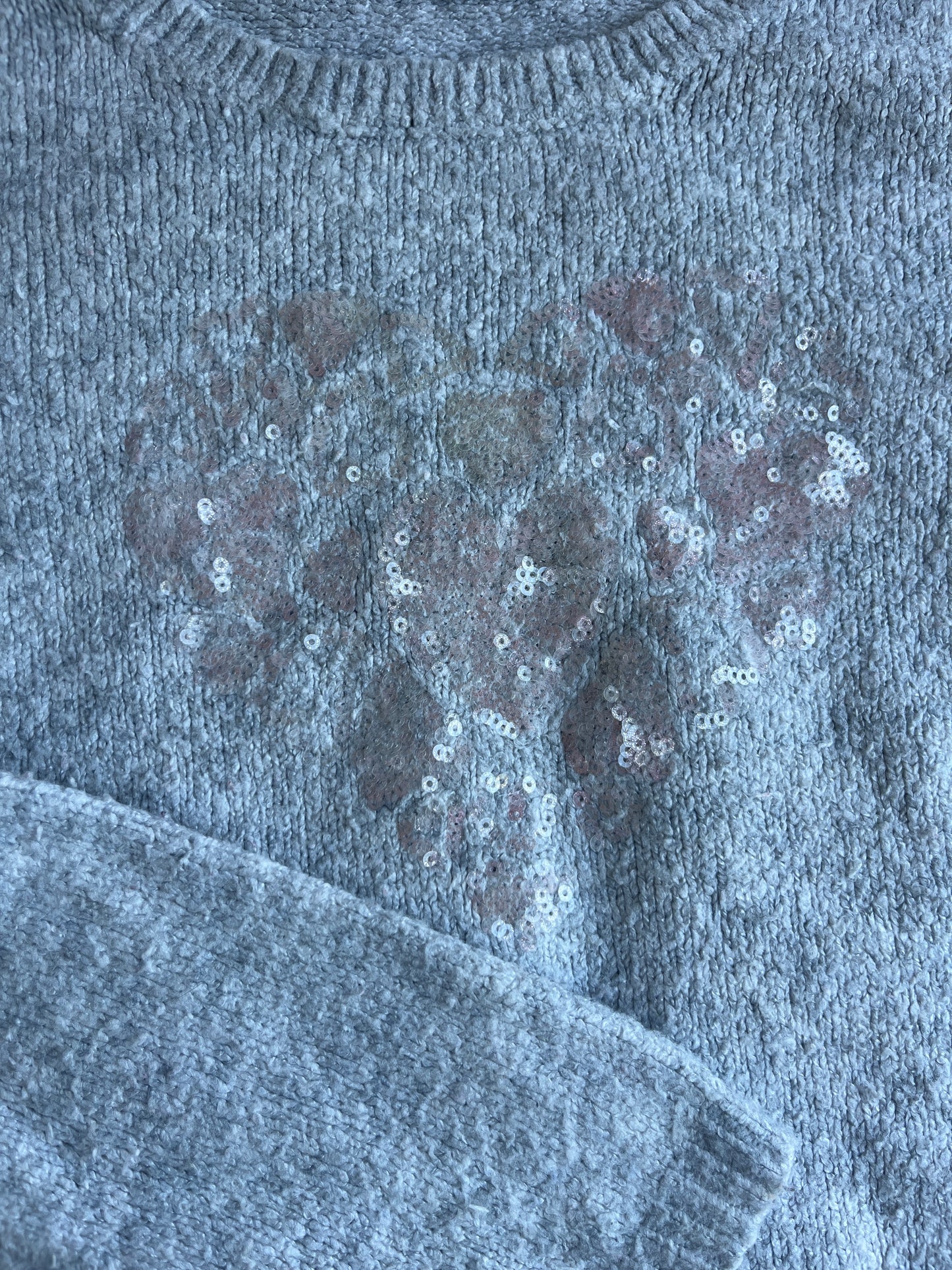 Pull à manches longues gris avec cœur en strass rose - 12 ans