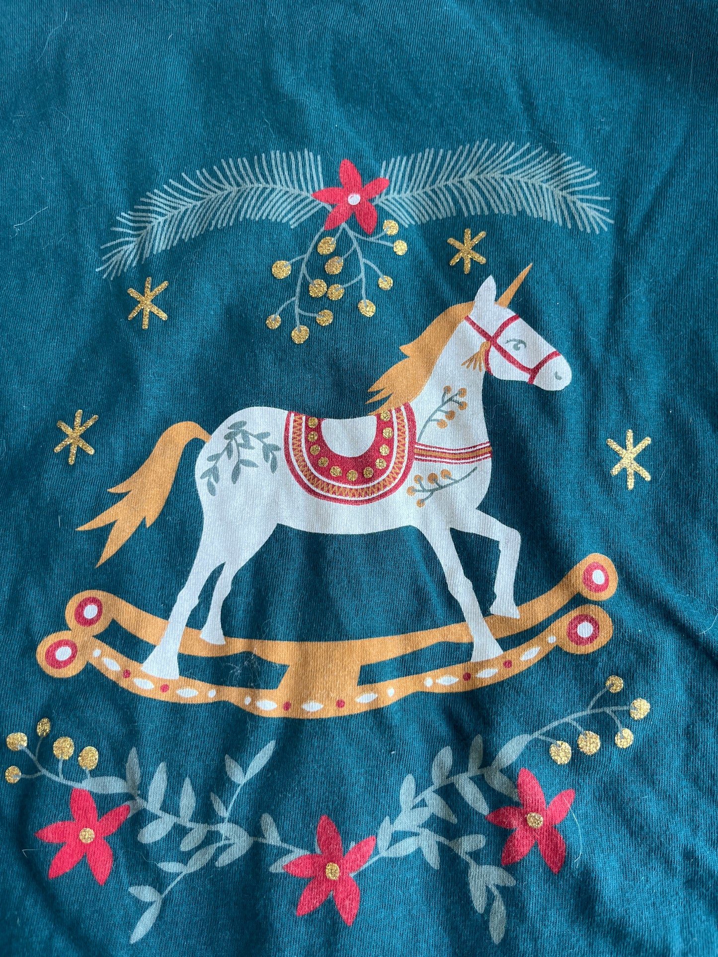 T-shirt à manches longues vert avec cheval à bascule - 12 ans