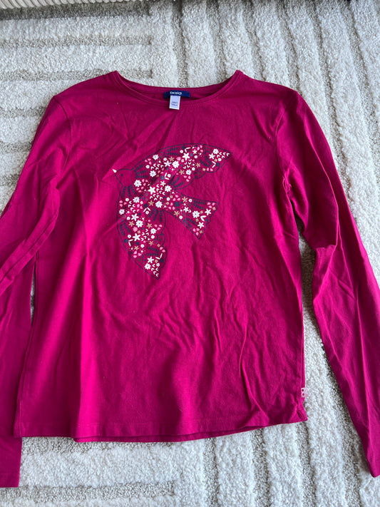 T-shirt à manches longues fuchsia oiseau fleuri Okaïdi - 14 ans