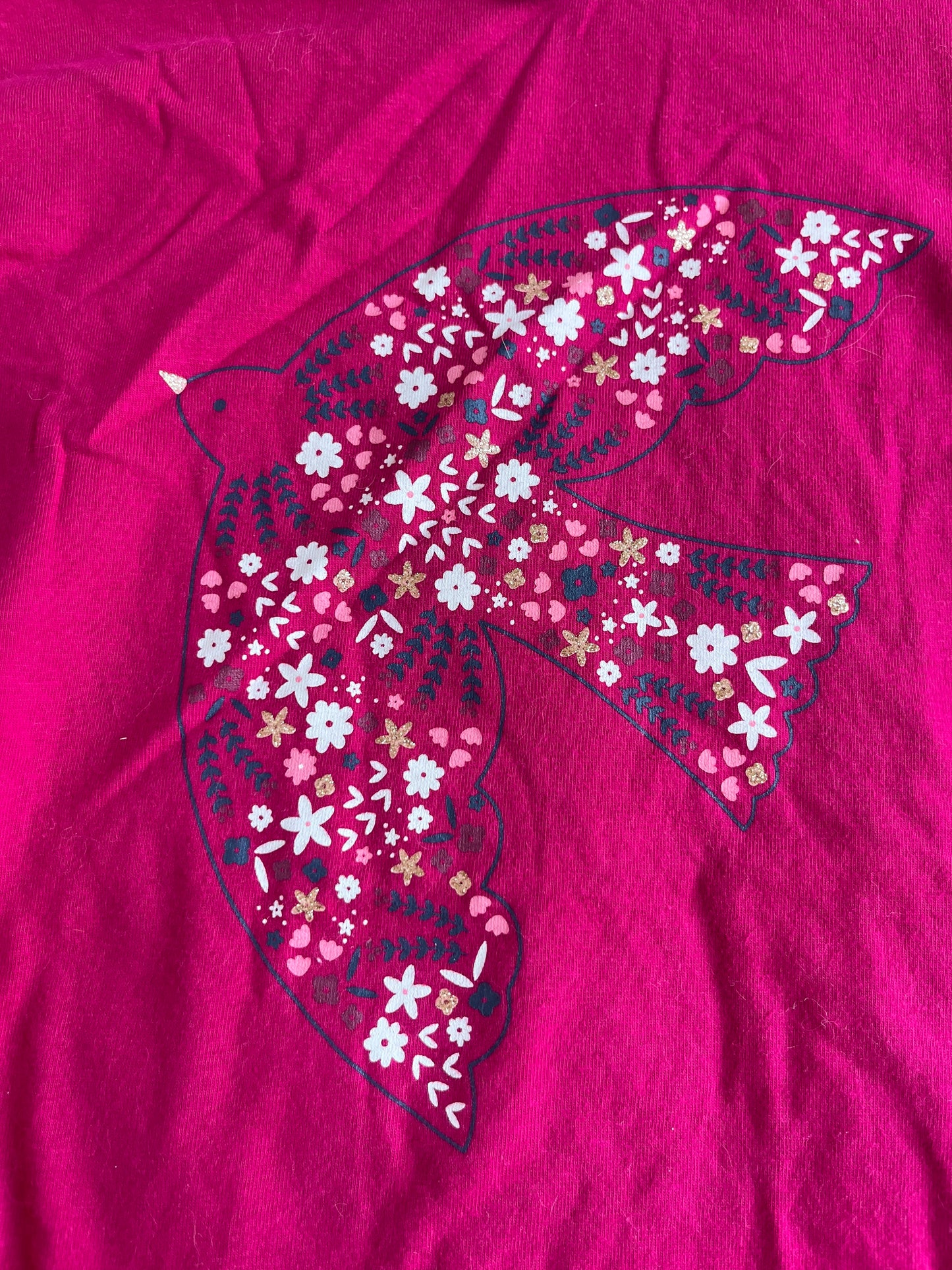 T-shirt à manches longues fuchsia oiseau fleuri Okaïdi - 14 ans