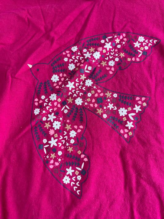 T-shirt à manches longues fuchsia oiseau fleuri Okaïdi - 14 ans